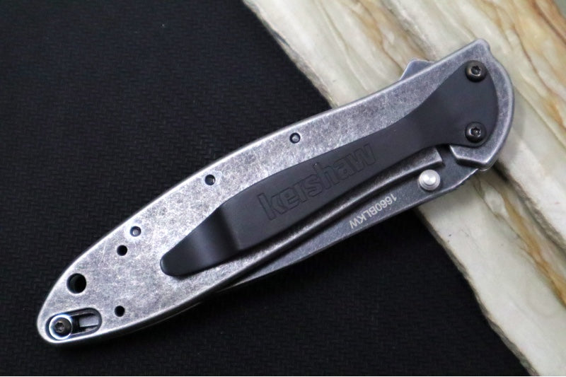 Kershaw 1660BLKW Leek Flipper - Blackwash 14C28N Blade / Blackwash Stainless Steel Handle - Northwest Knives
