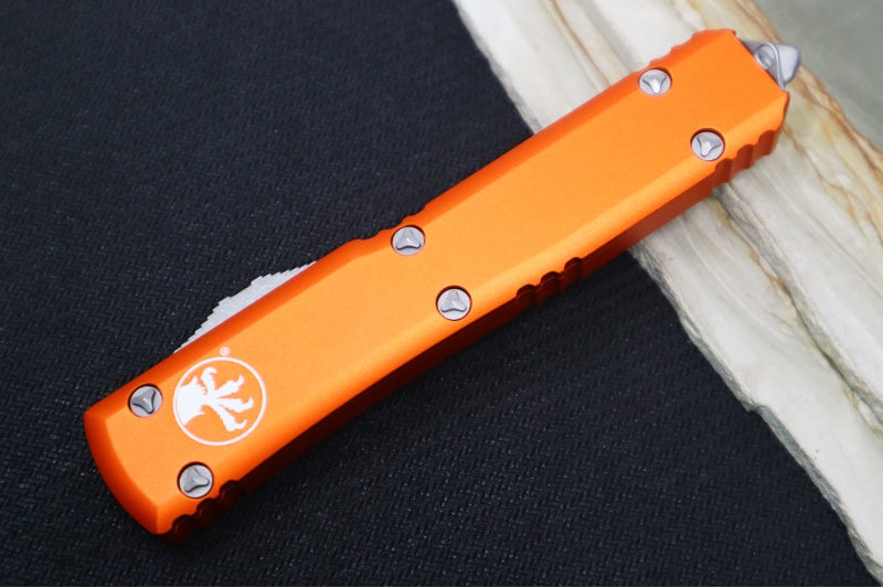 Microtech Ultratech OTF - Tanto Blade / Apocalyptic Finish / Orange Anodized Aluminum Handle 123-10APOR