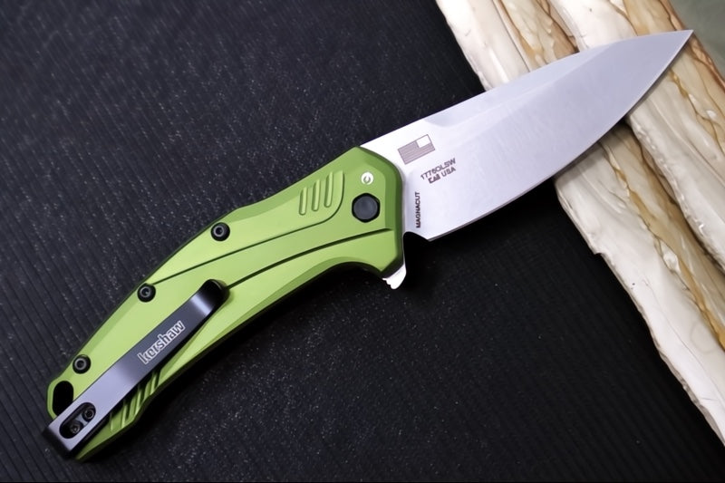 Kershaw Link 1776OLSW - Stonewashed Blade / CPM-Magnacut Steel / Olive Green Aluminum Handle