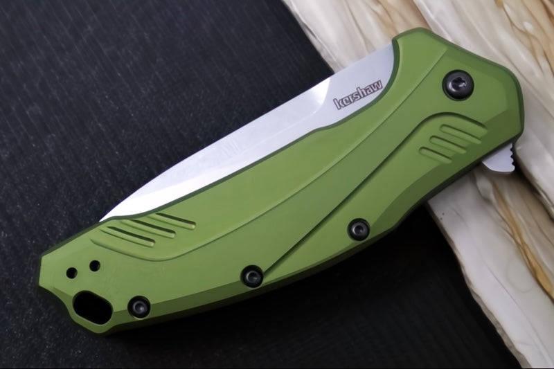 Kershaw Link 1776OLSW - Stonewashed Blade / CPM-Magnacut Steel / Olive Green Aluminum Handle