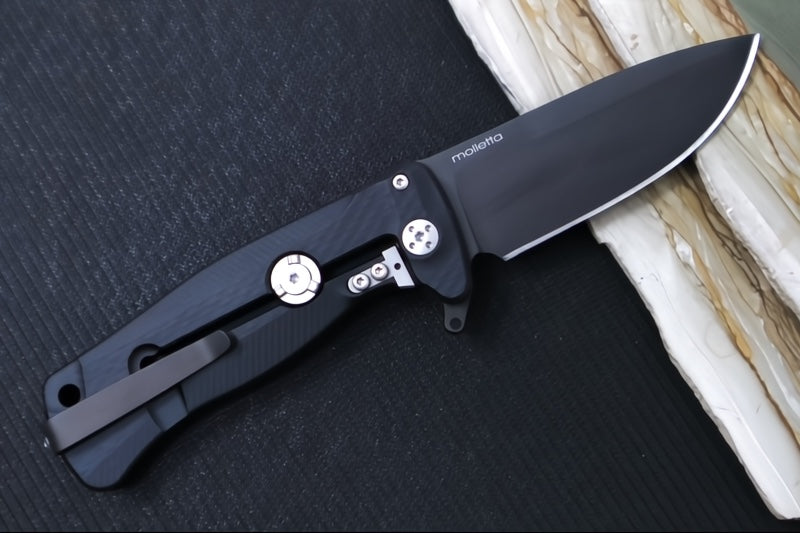 Lionsteel SR-22 Black Aluminum Integral Flipper - Black Blade - SR22A-BB
