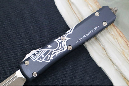 Microtech Signature Series Ultratech OTF - Dead Man's Hand Design / Single Edge Blade / Bronzed Apocalyptic Finish - 121-13DMS