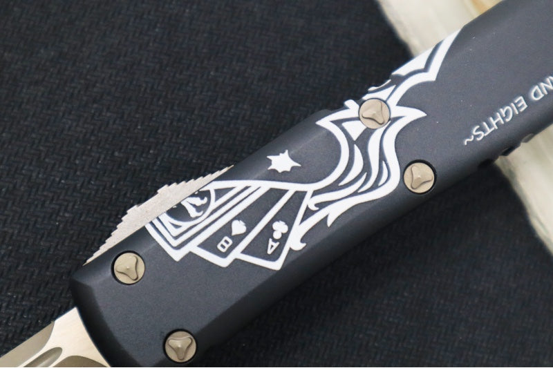 Microtech Signature Series Ultratech OTF - Dead Man's Hand Design / Tanto Blade / Bronzed Apocalyptic Finish - 123-13DMS