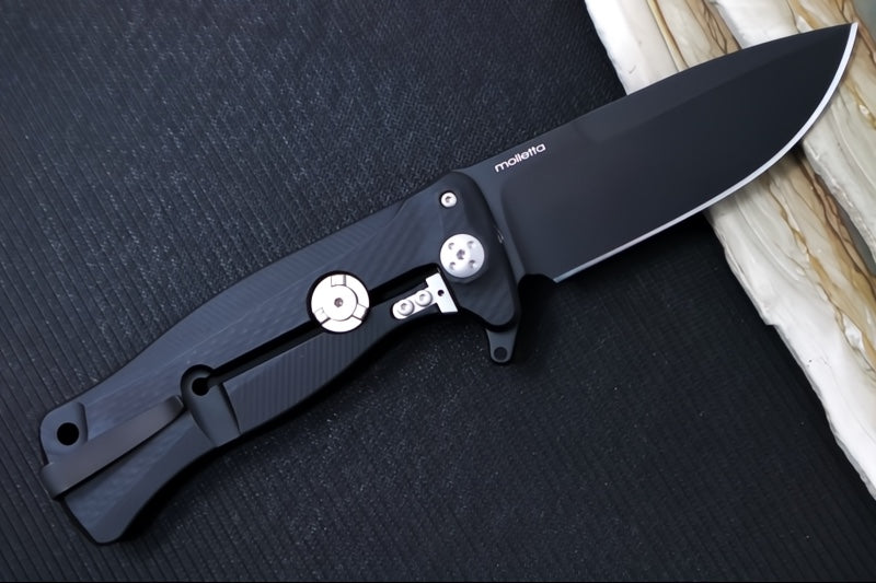 Lionsteel SR-11 Black Aluminum Integral Flipper - Black Blade - SR11A-BB