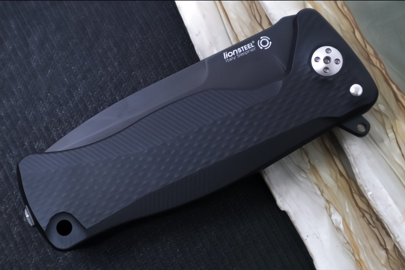 Lionsteel SR-11 Black Aluminum Integral Flipper - Black Blade - SR11A-BB - Northwest Knives