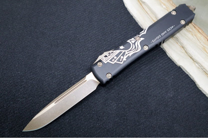 Microtech Signature Series Ultratech OTF - Dead Man's Hand Design / Single Edge Blade / Bronzed Apocalyptic Finish - 121-13DMS
