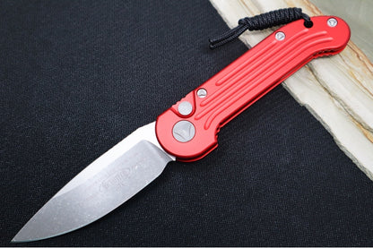 Microtech L.U.D.T - Drop Point Blade / Apocalyptic Finish / Red Anodized Aluminum Handle 135-10APRD