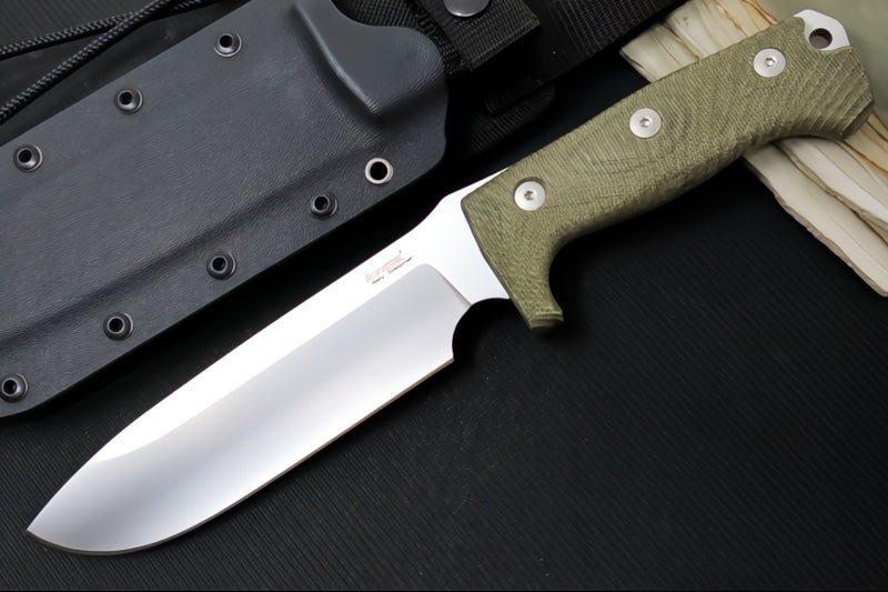 Lionsteel M7 Fixed Blade Hunting Knife - Green Canvas Micarta Handle