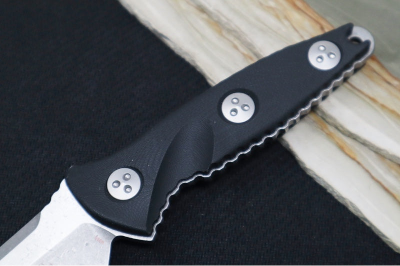 Microtech Socom Alpha Mini - Drop Point with Partial Serrates / Stonewash Finish / Black Handle 113M-11 - Northwest Knives