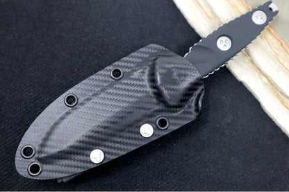 Microtech Socom Alpha Mini - Drop Point with Partial Serrates / Stonewash Finish / Black Handle 113M-11