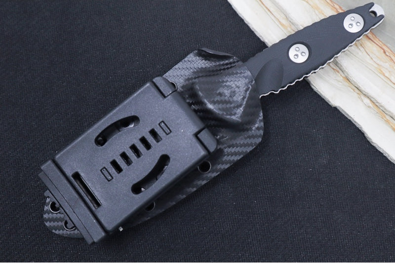 Microtech Socom Alpha Mini - Drop Point with Partial Serrates / Stonewash Finish / Black Handle 113M-11