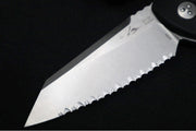 Microtech Socom Alpha Mini Warcom - Warcom Blade with Full Serrates / Stonewash Finish / Black G-10 Handle 93M-12 - Northwest Knives