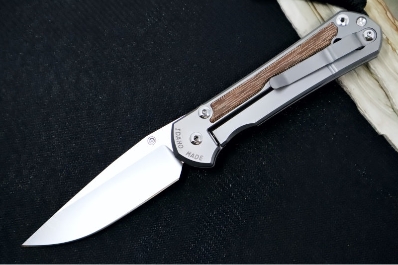 Chris Reeve Knives Large Sebenza 31 Left Handed Glass Blasted - Drop Point Blade / Natural Canvas Micarta L31-1661