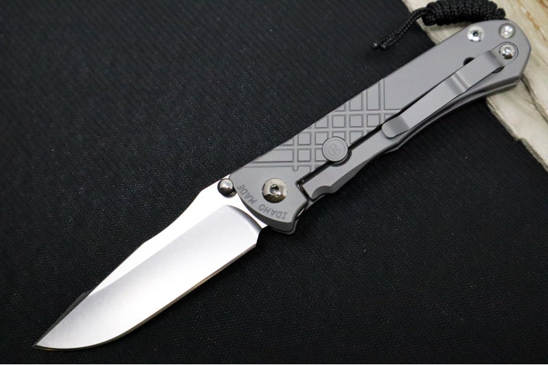 Chris Reeve Umnumzaan Glass Blasted LEFT HAND - Drop Point Blade / CPM-Magnacut Steel / Glass Blasted Titanium Handle UMN-1013