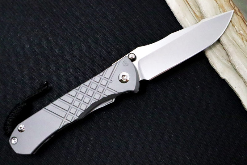 Chris Reeve Umnumzaan Glass Blasted LEFT HAND - Drop Point Blade / CPM-Magnacut Steel / Glass Blasted Titanium Handle UMN-1013 - Northwest Knives
