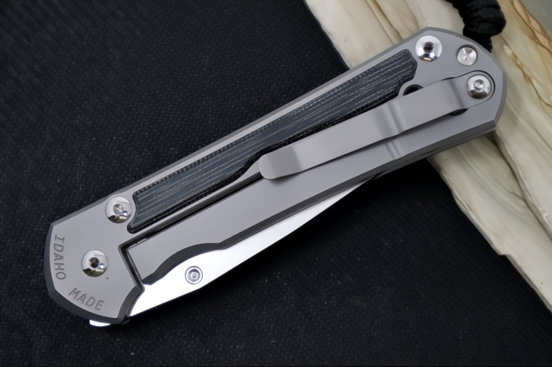 Chris Reeve Large Sebenza 31 Glass Blasted LEFT HAND - Drop Point Blade / CPM-Magnacut Steel / Black Micarta Inlay L31-1653