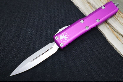 Microtech UTX-85 OTF - Dagger Blade / Stonewash Finish / Violet Anodized Aluminum Handle - 232-10VI