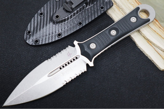 Microtech SBD - Stonewashed Finish / Dagger Blade with Partial Serrations / Black G-10 Handle 201-11