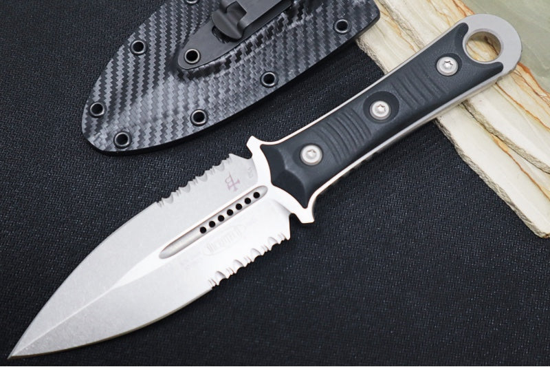 Microtech SBD - Stonewashed Finish / Dagger Blade with Partial Serrations / Black G-10 Handle 201-11 - Northwest Knives