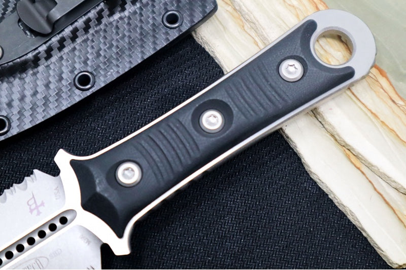 Microtech SBD - Stonewashed Finish / Dagger Blade with Partial Serrations / Black G-10 Handle 201-11 - Northwest Knives