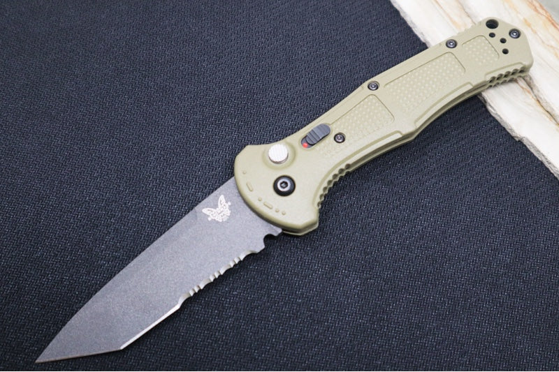 Benchmade 9071SBK-1 Claymore - Black D2 Tanto Combo Blade / Ranger Green Grivory Handle - Northwest Knives