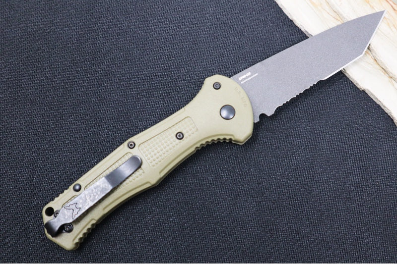 Benchmade 9071SBK-1 Claymore - Black D2 Tanto Combo Blade / Ranger Green Grivory Handle