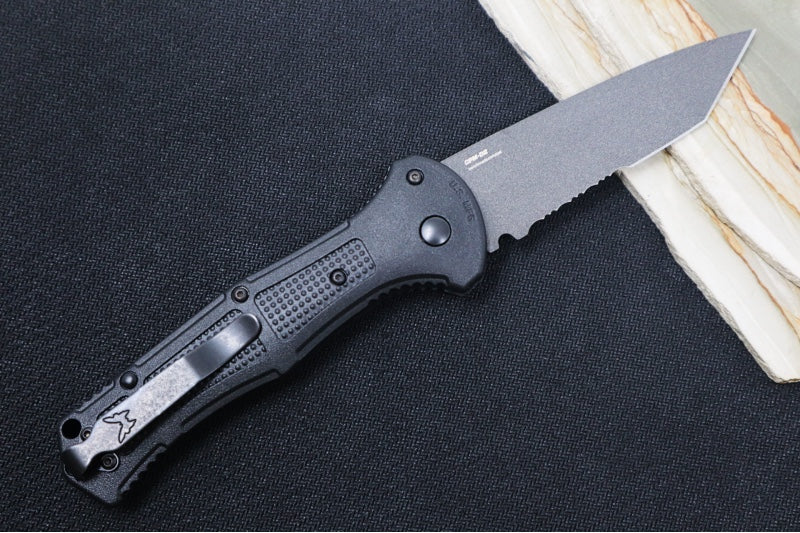 Benchmade 9071SBK Claymore - Black D2 Tanto Combo Blade / Black Grivory Handle