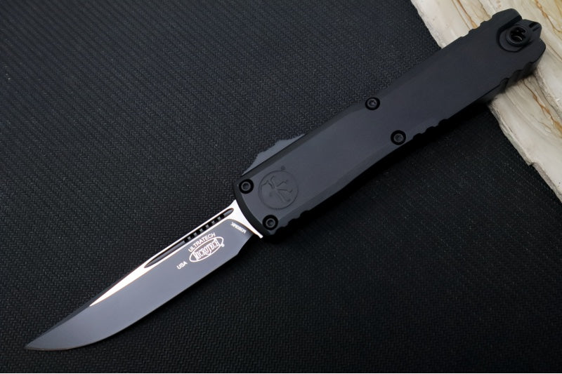 Microtech Ultratech ZBP (Zero Blade Play) OTF Tactical - Black Finish / Single Edge / Black Anodized Aluminum Handle 1121-1T - Northwest Knives