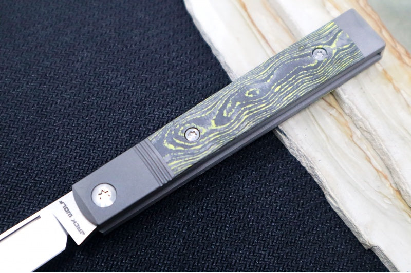 Jack Wolf Knives Feelgood Jack Slip Joint - CamoCarbon Limoncello Inlay / Bead Blasted Titanium Bolsters / CPM-S90V Steel