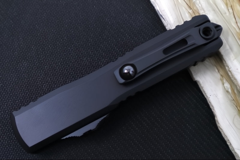 Microtech Ultratech ZBP (Zero Blade Play) OTF Tactical - Black Finish / Single Edge with Partial Serrate / Black Anodized Aluminum Handle 1121-2T - Northwest Knives
