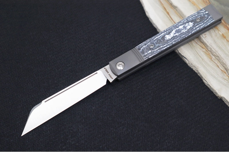 Jack Wolf Knives Feelgood Jack Slip Joint - Fat Carbon White Storm Inlay / Bead Blasted Titanium Bolsters / CPM-S90V Steel