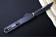 Microtech Ultratech ZBP (Zero Blade Play) OTF Tactical - Black Finish / Single Edge with Partial Serrate / Black Anodized Aluminum Handle 1121-2T - Northwest Knives