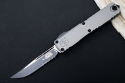 Microtech Ultratech ZBP (Zero Blade Play) OTF - Black Finish / Single Edge with Partial Serrate / Natural Clear Anodized Aluminum Handle 1121-2NC - Northwest Knives