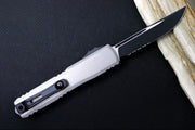 Microtech Ultratech ZBP (Zero Blade Play) OTF - Black Finish / Single Edge with Partial Serrate / Natural Clear Anodized Aluminum Handle 1121-2NC - Northwest Knives