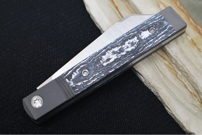 Jack Wolf Knives Feelgood Jack Slip Joint - Fat Carbon White Storm Inlay / Bead Blasted Titanium Bolsters / CPM-S90V Steel