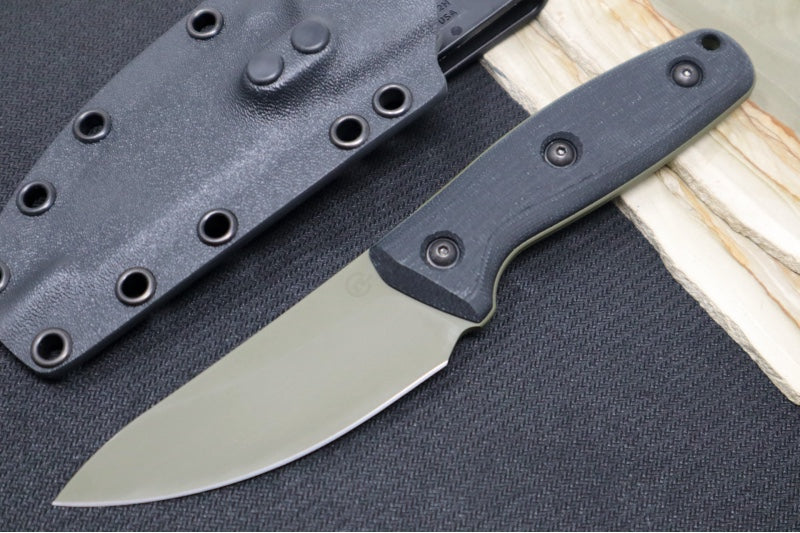 Schwarz Designs Confidante - Black Canvas Handle / Magnacut Blade / OD Green Cerakote Finish / Black Kydex Sheath - Northwest Knives