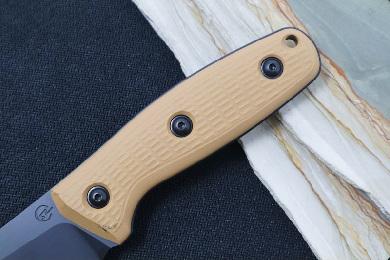 Schwarz Designs Confidante - Coyote Tan G-10 Handle / Magnacut Blade / Black Cerakote Finish / Black Kydex Sheath