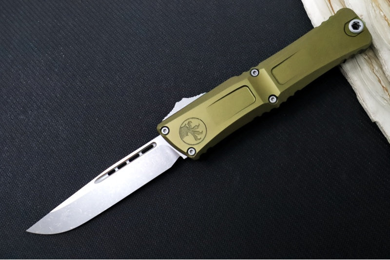 Microtech Combat Troodon OTF Gen III - Apocalyptic Finish / Drop Point Blade / OD Green Anodized Aluminum Handle - 1143-10APOD