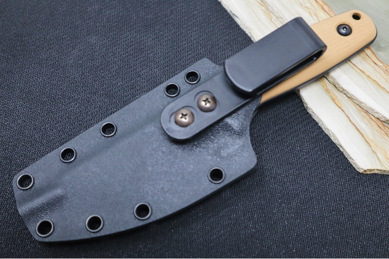 Schwarz Designs Confidante - Coyote Tan G-10 Handle / Magnacut Blade / Black Cerakote Finish / Black Kydex Sheath