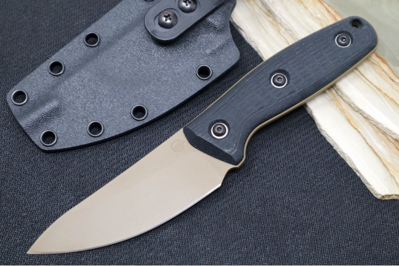 Schwarz Designs Confidante - Black Canvas Micarta Handle / Magnacut Blade / Coyote Tan Cerakote Finish / Black Kydex Sheath