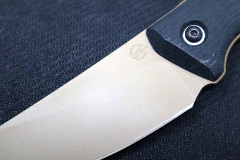 Schwarz Designs Confidante - Black Canvas Micarta Handle / Magnacut Blade / Coyote Tan Cerakote Finish / Black Kydex Sheath
