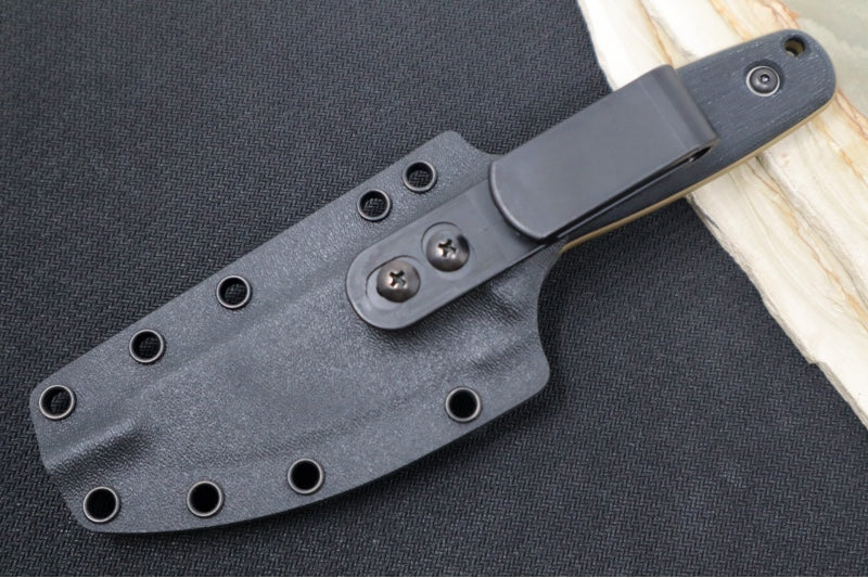 Schwarz Designs Confidante - Black Canvas Micarta Handle / Magnacut Blade / Coyote Tan Cerakote Finish / Black Kydex Sheath