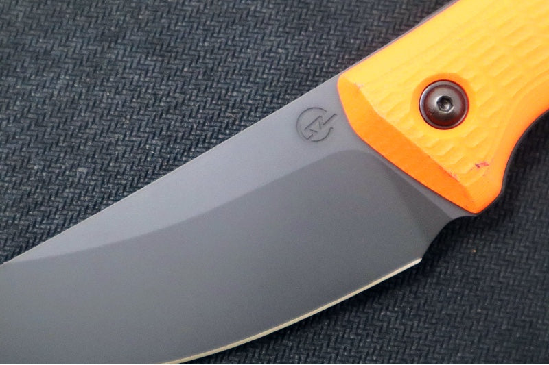 Schwarz Designs Confidante - Orange G-10 Handle / Magnacut Blade / Black Cerakote Finish / Black Kydex Sheath