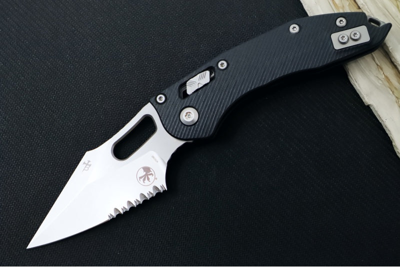 Microtech Stitch RAM-Lock Manual - Spear Point Blade with Partial Serrate / Stonewashed Finish / Black Fluted G-10 Handle 169RL-11FLGTBK