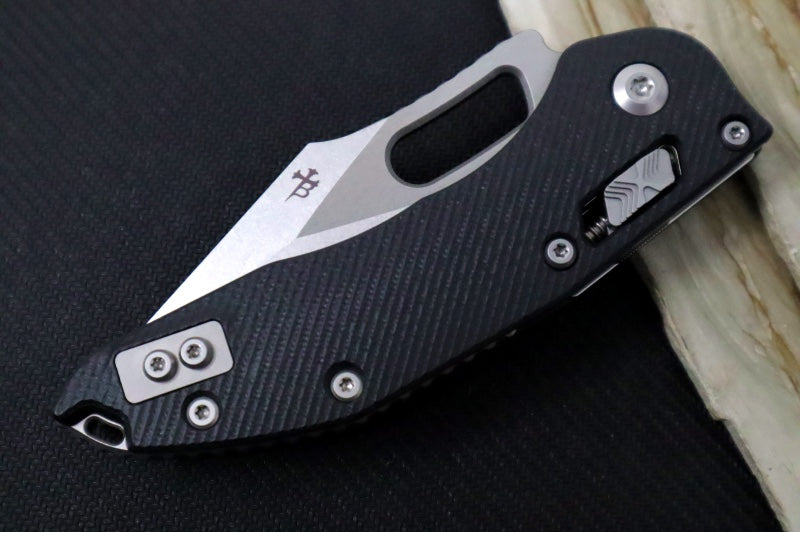 Microtech Stitch RAM-Lock Manual - Spear Point Blade with Partial Serrate / Stonewashed Finish / Black Fluted G-10 Handle 169RL-11FLGTBK