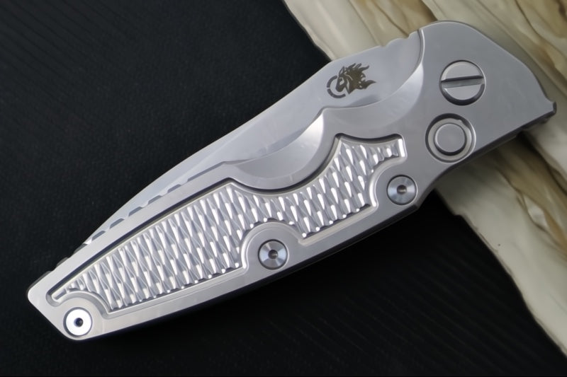 Rick Hinderer Knives Eklipse Auto - 3.5" Spearpoint Blade / Stonewash Finish / Silver Anodized Stonewashed Full Titanium Handle