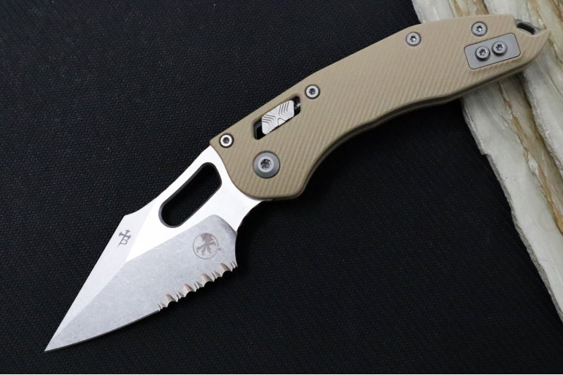 Microtech Stitch RAM-Lock Manual - Partial Serrated Wharncliffe Blade / Tan Fluted G-10 Handle 169RL-11FLGTTA - Northwest Knives