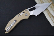 Microtech Stitch RAM-Lock Manual - Partial Serrated Wharncliffe Blade / Tan Fluted G-10 Handle 169RL-11FLGTTA - Northwest Knives