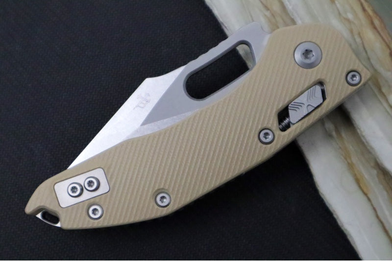 Microtech Stitch RAM-Lock Manual - Partial Serrated Wharncliffe Blade / Tan Fluted G-10 Handle 169RL-11FLGTTA - Northwest Knives