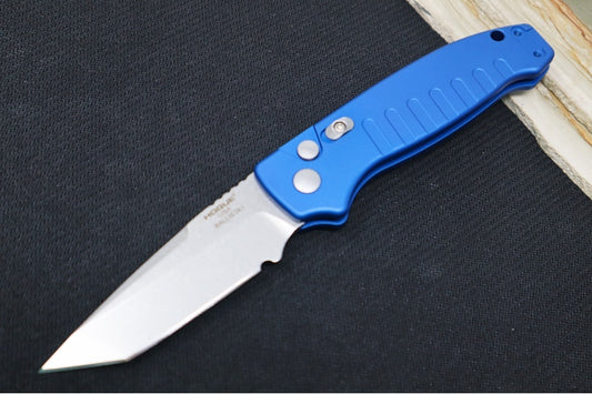 Hogue Knives Ballista - Blue Anodized Aluminum Handle / 154CM Tanto Blade / Tumbled Finish 64123